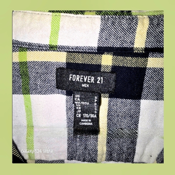 Forever 21 Mens Plaid Button Up Long Sleeve 100% Cotton White, Navy, Green/Small - Picture 4 of 7